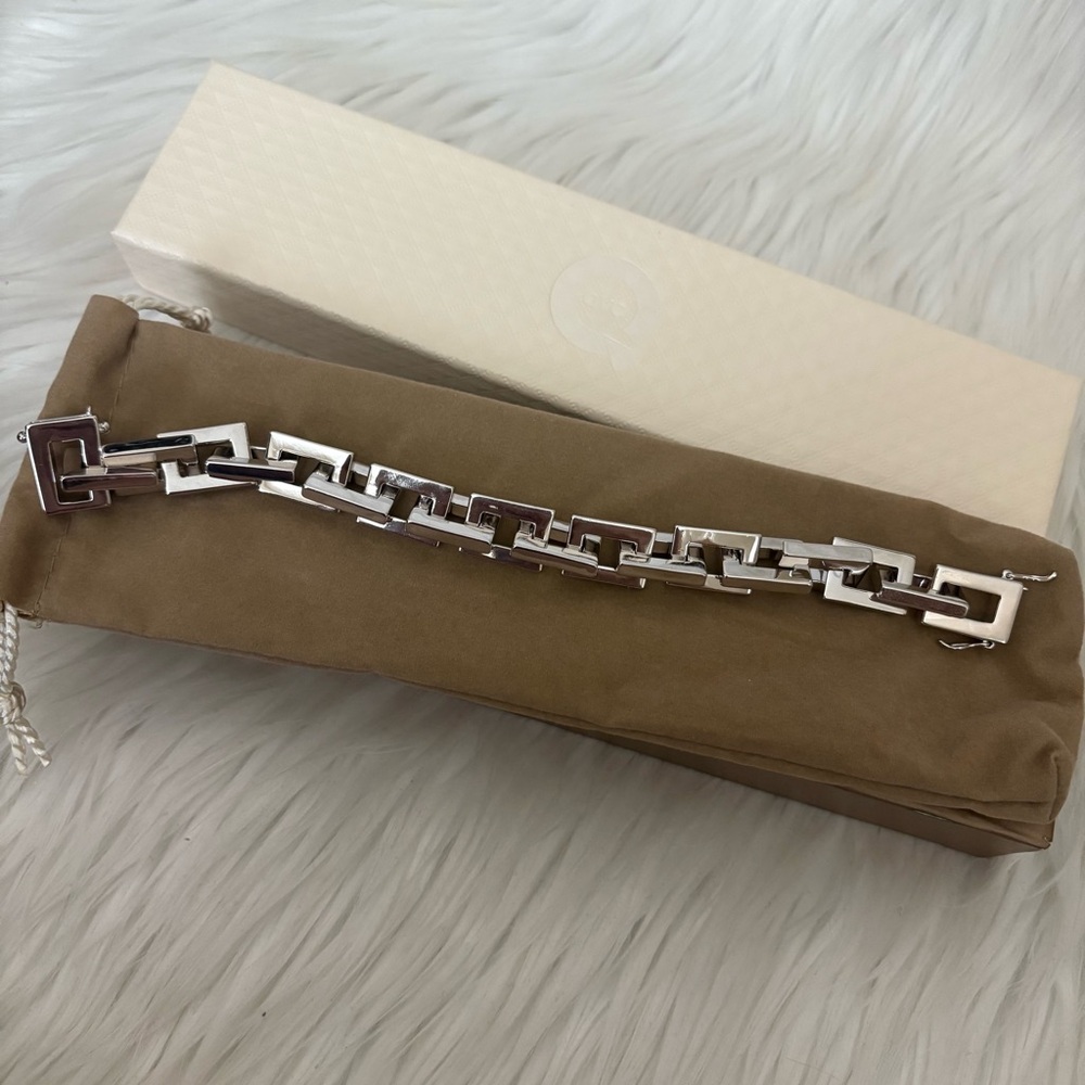 QVC Bronzo Italia Polished Rectangle Link Bracelet - White Bronze